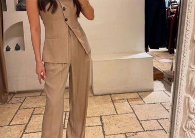 BOIKA γυναικείο σετ υφασμάτινο παντελόνι-γιλεκο (MΠΕΖ) - SOU - 