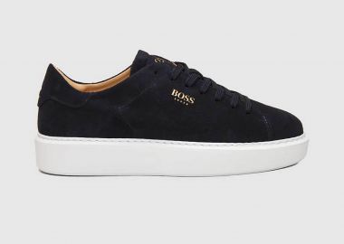 Boss Shoes ανδρικά δερμάτινα sneakers με λογότυπο - D5720 SUEDE Μπλε Σκούρο - BOSS SHOES - 