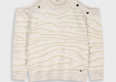 Boutique πλεκτή μπλούζα - ΕΚΡΟΥ ΜΕΛΑΝΖΕ 46-125273-6 - energiers - 