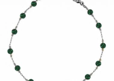 Βραχιόλι Αλυσίδα Ροζάριο Από Ανοξείδωτο Ατσάλι Με Ημιπολύτιμο Λίθο Μαλαχίτη TA22523 22cm - AMOR AMOR - 