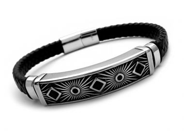 Βραχιόλι ανδρικό με δέρμα και ατσάλι BA421 - Asimenio - 