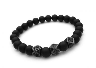 Βραχιόλι ανδρικό με μπίλιες μαύρης λάβας BA409 - Asimenio - 