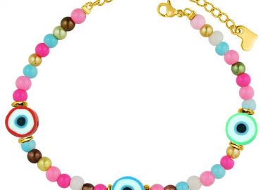 Βραχιόλι Από Ανοξείδωτο Ατσάλι Επιχρυσωμένο Με Φίμο Ματάκια AA29541 - AMOR AMOR - 