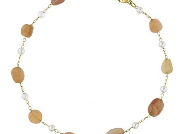 Βραχιόλι Από Ανοξείδωτο Ατσάλι Επιχρυσωμένο Με Ημιπολύτιμο Λίθο Αχάτη Και Μαργαριτάρια AA29130 21cm - AMOR AMOR - 