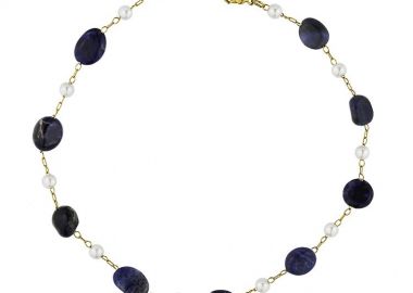 Βραχιόλι Από Ανοξείδωτο Ατσάλι Επιχρυσωμένο Με Ημιπολύτιμο Λίθο Σοδαλίτη Και Μαργαριτάρια AA29129 22cm - AMOR AMOR - 