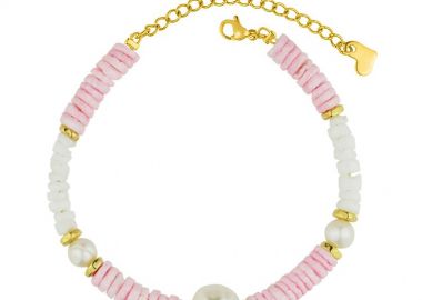 Βραχιόλι Από Ανοξείδωτο Ατσάλι Επιχρυσωμένο Με Κοχύλια Και Μαργαριτάρια AA29500 - AMOR AMOR - 