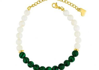 Βραχιόλι Από Ανοξείδωτο Ατσάλι Επιχρυσωμένο Με Μαλαχίτη Και Φίλντισι AA29458 - AMOR AMOR - 