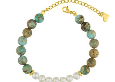 Βραχιόλι Από Ανοξείδωτο Ατσάλι Επιχρυσωμένο Με Μαργαριτάρι Και Ίασπι AA29414 - AMOR AMOR - 