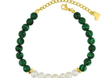 Βραχιόλι Από Ανοξείδωτο Ατσάλι Επιχρυσωμένο Με Μαργαριτάρι Και Μαλαχίτη AA29413 - AMOR AMOR - 