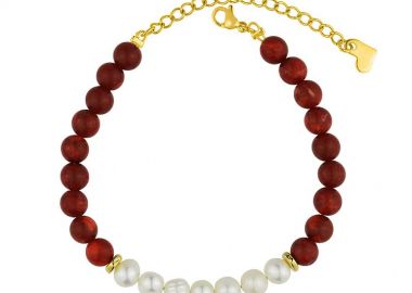 Βραχιόλι Από Ανοξείδωτο Ατσάλι Επιχρυσωμένο Με Μαργαριτάρι Και Μηλοκόραλο AA29417 - AMOR AMOR - 