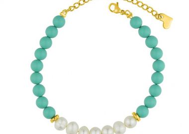 Βραχιόλι Από Ανοξείδωτο Ατσάλι Επιχρυσωμένο Με Μαργαριτάρι Και Τυρκουάζ AA29419 - AMOR AMOR - 