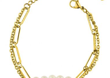 Βραχιόλι Από Ανοξείδωτο Ατσάλι Επιχρυσωμένο Με Μαργαριτάρια AA29520 - AMOR AMOR - 