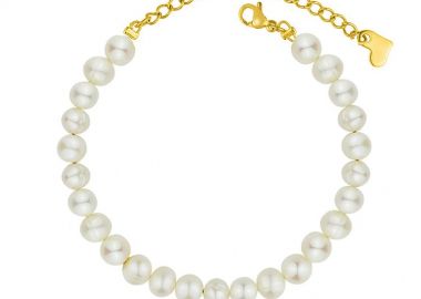 Βραχιόλι Από Ανοξείδωτο Ατσάλι Επιχρυσωμένο Με Μαργαριτάρια AA29591 - AMOR AMOR - 