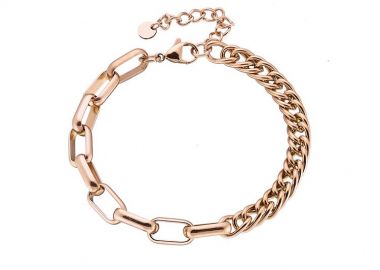 Βραχιόλι Από Ανοξείδωτο Ατσάλι Ροζ Επιχρυσωμένο AS25134 - AMOR AMOR - 