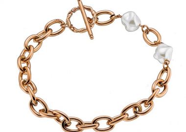 Βραχιόλι Από Ανοξείδωτο Ατσάλι Ροζ Επιχρυσωμένο Με Μαργαριτάρια AS25296 - AMOR AMOR - 