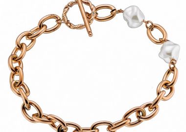 Βραχιόλι Από Ανοξείδωτο Ατσάλι Ροζ Επιχρυσωμένο Με Μαργαριτάρια AS25302 - AMOR AMOR - 