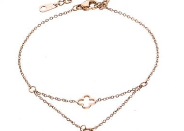 Βραχιόλι Από Ανοξείδωτο Ατσάλι Ροζ Επιχρυσωμένο Με Σταυρό AS28381 - AMOR AMOR - 