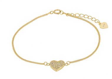 Βραχιόλι Από Ασήμι 925 Επιχρυσωμένο 24Κ Με Καρδιά Από Ζιργκόν PS25666 - AMOR AMOR - 