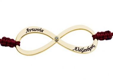 Βραχίολι Από Ασήμι 925 Επιχρυσωμένο Με Άπειρο Μενταγιόν με Χαραγμένα Ονόματα & Ζιργκόν PE28031 - AMOR AMOR - 