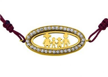 Βραχιόλι Από Ασήμι 925 Επιχρυσωμένο Με Οβάλ Κορνίζα με Ζιργκόν και Οικογένεια PE28025 - AMOR AMOR - 