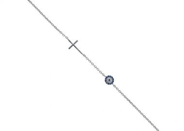 Βραχιόλι Από Ασήμι 925 Με Ματάκι Στόχο Και Σταυρό PS25824 - AMOR AMOR - 