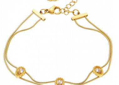 Βραχιόλι Από Ατσάλι Επιχρυσωμένο 24Κ Με Δάκρυ Από Κρύσταλλο AS21506 - AMOR AMOR - 