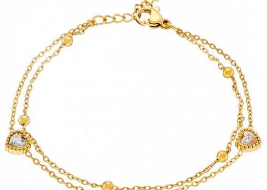 Βραχιόλι Από Ατσάλι Επιχρυσωμένο 24Κ Με Καρδιές AS21484 - AMOR AMOR - 