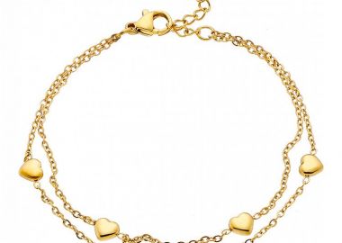 Βραχιόλι Από Ατσάλι Επιχρυσωμένο 24Κ Με Καρδιές AS21486 - AMOR AMOR - 