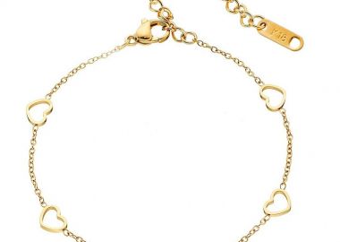 Βραχιόλι Από Ατσάλι Επιχρυσωμένο 24K Με Καρδιές AS26223 - AMOR AMOR - 