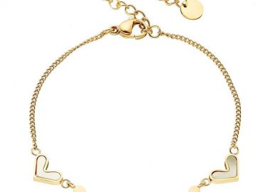 Βραχιόλι Από Ατσάλι Επιχρυσωμένο 24K Με Καρδιές AS26230 - AMOR AMOR - 