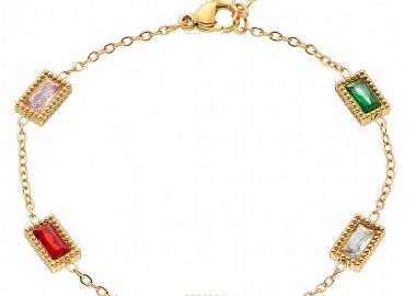 Βραχιόλι Από Ατσάλι Επιχρυσωμένο 24Κ Με Κρύσταλλα Πολύχρωμα ΑS21528 - AMOR AMOR - 