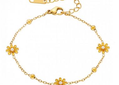 Βραχιόλι Από Ατσάλι Επιχρυσωμένο 24Κ Με Λουλουδάκια AS21508 - AMOR AMOR - 