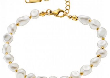 Βραχιόλι Από Ατσάλι Επιχρυσωμένο 24Κ Με Μαργαριτάρια AS21514 - AMOR AMOR - 