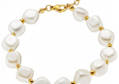 Βραχιόλι Από Ατσάλι Επιχρυσωμένο 24Κ Με Μαργαριτάρια AS21516 - AMOR AMOR - 