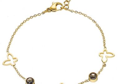 Βραχιόλι Από Ατσάλι Επιχρυσωμένο 24K Με Πεταλούδες AS26236 - AMOR AMOR - 