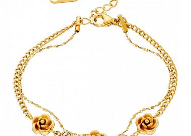 Βραχιόλι Από Ατσάλι Επιχρυσωμένο 24Κ Με Τριαντάφυλλα AS21510 - AMOR AMOR - 