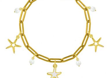 Βραχιόλι Από Ατσάλι Επιχρυσωμένο Με Αστερίες AA29730 19 cm - AMOR AMOR - 