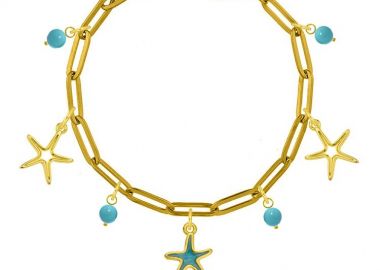 Βραχιόλι Από Ατσάλι Επιχρυσωμένο Με Αστερίες AA29731 17 cm - AMOR AMOR - 