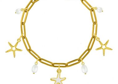 Βραχιόλι Από Ατσάλι Επιχρυσωμένο Με Αστερίες AA29739 19 cm - AMOR AMOR - 