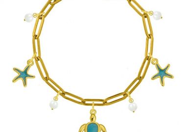 Βραχιόλι Από Ατσάλι Επιχρυσωμένο Με Χελώνα Και Αστερίες AA29729 17 cm - AMOR AMOR - 