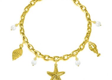 Βραχιόλι Από Ατσάλι Επιχρυσωμένο Με Κοχύλι, Αστερία Και Αστακό AA29711 19 cm - AMOR AMOR - 