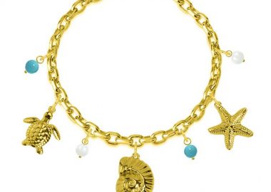 Βραχιόλι Από Ατσάλι Επιχρυσωμένο Με Κοχύλι, Χελώνα Και Αστερία AA29702 19 cm - AMOR AMOR - 