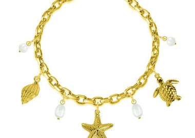 Βραχιόλι Από Ατσάλι Επιχρυσωμένο Με Κοχύλι, Χελώνα Και Αστερία AA29704 19 cm - AMOR AMOR - 