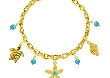 Βραχιόλι Από Ατσάλι Επιχρυσωμένο Με Κοχύλι, Χελώνα Και Αστερία AA29710 18 cm - AMOR AMOR - 