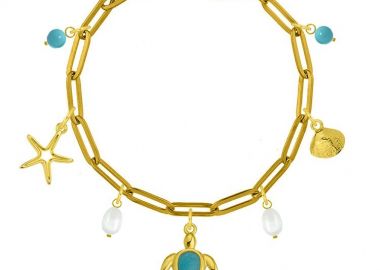 Βραχιόλι Από Ατσάλι Επιχρυσωμένο Με Κοχύλι, Χελώνα Και Αστερία AA29737 19 cm - AMOR AMOR - 