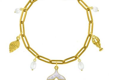 Βραχιόλι Από Ατσάλι Επιχρυσωμένο Με Κοχύλι, Ουρά Φάλαινας Και Αστακό AA29724 17 cm - AMOR AMOR - 