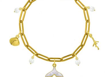 Βραχιόλι Από Ατσάλι Επιχρυσωμένο Με Κοχύλι, Ουρά Φάλαινας Και Αστερία AA29736 19 cm - AMOR AMOR - 