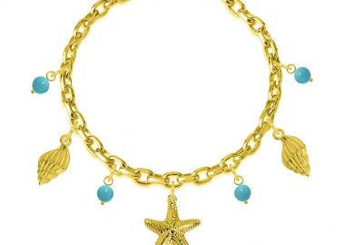 Βραχιόλι Από Ατσάλι Επιχρυσωμένο Με Κοχύλια Και Αστερία AA29705 17 cm - AMOR AMOR - 