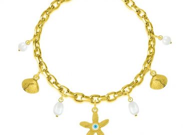 Βραχιόλι Από Ατσάλι Επιχρυσωμένο Με Κοχύλια Και Αστερία AA29707 18 cm - AMOR AMOR - 
