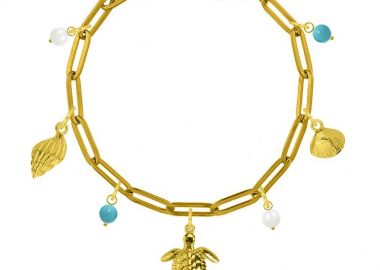 Βραχιόλι Από Ατσάλι Επιχρυσωμένο Με Κοχύλια Και Χελώνα AA29728 17 cm - AMOR AMOR - 